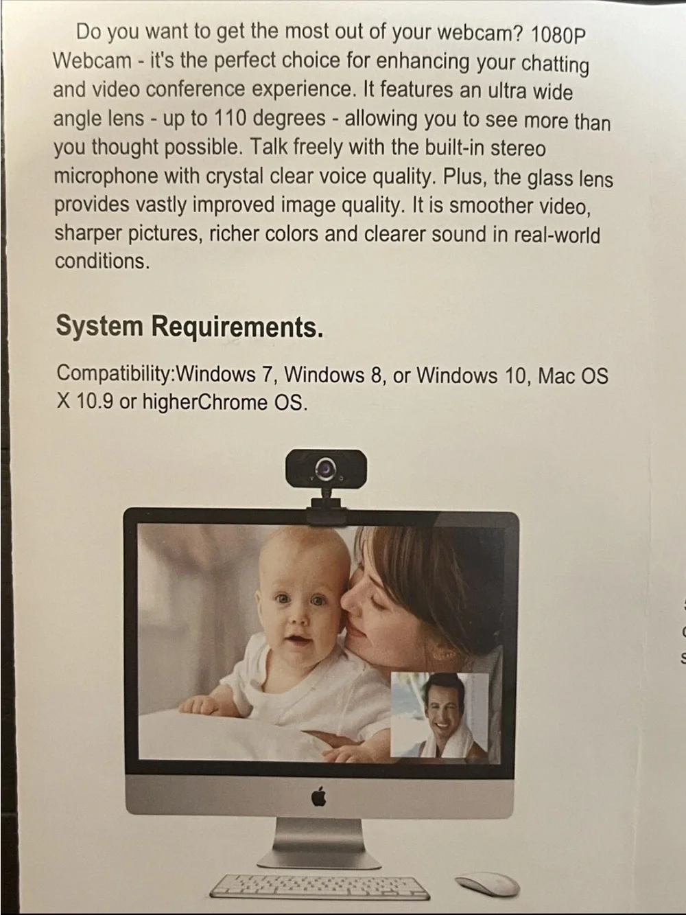 Muhoop HD 1080P Web Camera With Microphone, Wide Angle Lens,, Rotatable NIB